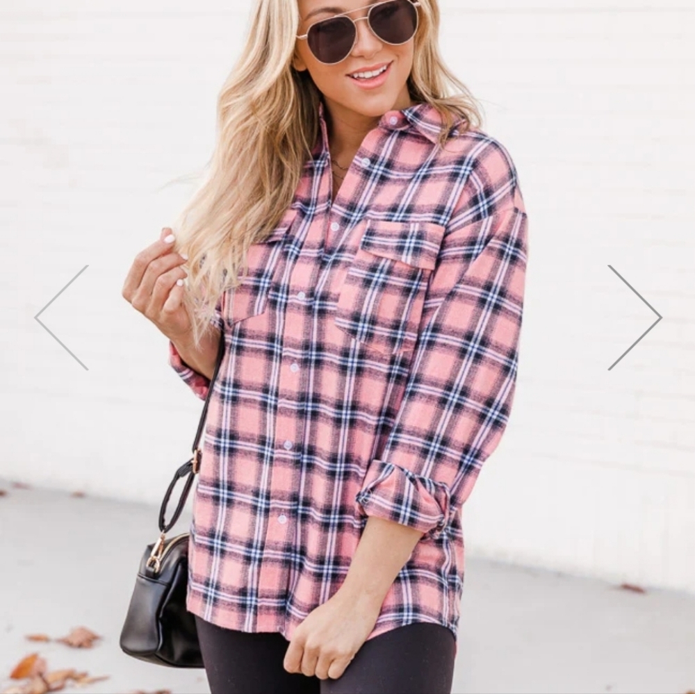 Pink lily Plaid shacket shirt